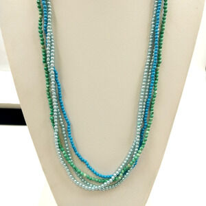Set 4 Acrylic Small Blue Green Beaded 17" Drop Necklace Women's Bohemian Jewelry